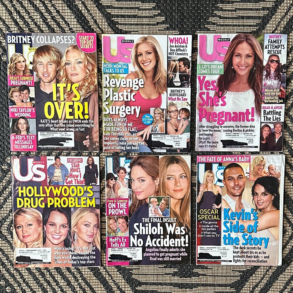 Lot of 6 US Weekly Magazines Y2K Vintage 2007 Celeb Gossip Britney,Kate,Lindsay